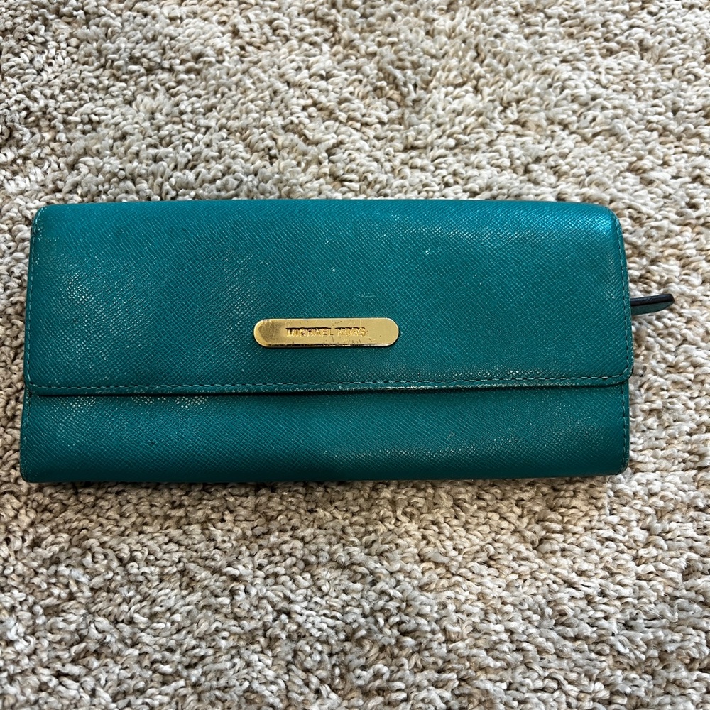 Michael Kors Turquoise Wallet with Gold Accent